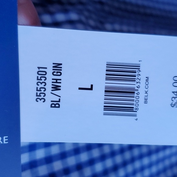 Saddlebred NWT easy care SS blue check button down shirt large classic fit - Picture 6 of 9